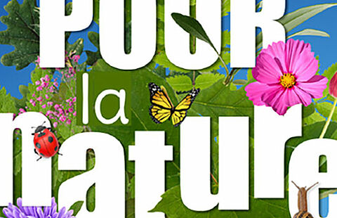 Affiche "Pour la nature" représentant des fleurs, des abeilles, des papillons